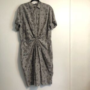 Pas De Calais Women's Dress Size M Unlined Gray Short Sleeved Blouson Midi